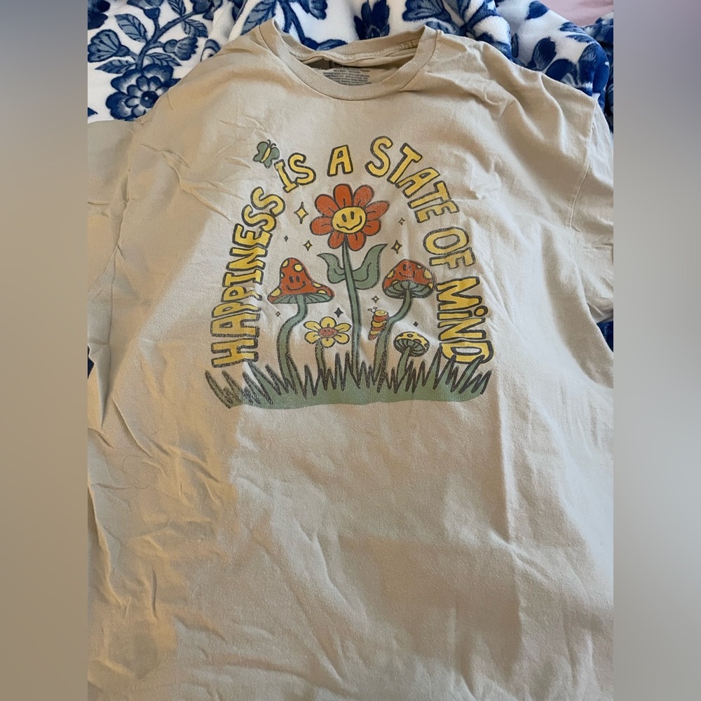Happiness Is A State Of Mind Graphic Tee - Yellow & Green Flower Print